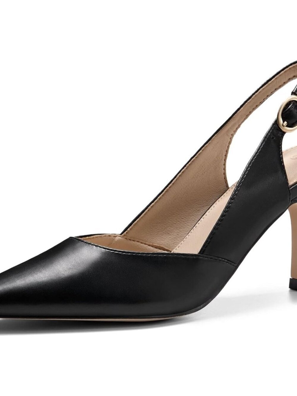 Women's Black/pu Slingback Kitten Heels Closed Pointed Toe Pumps Shoes